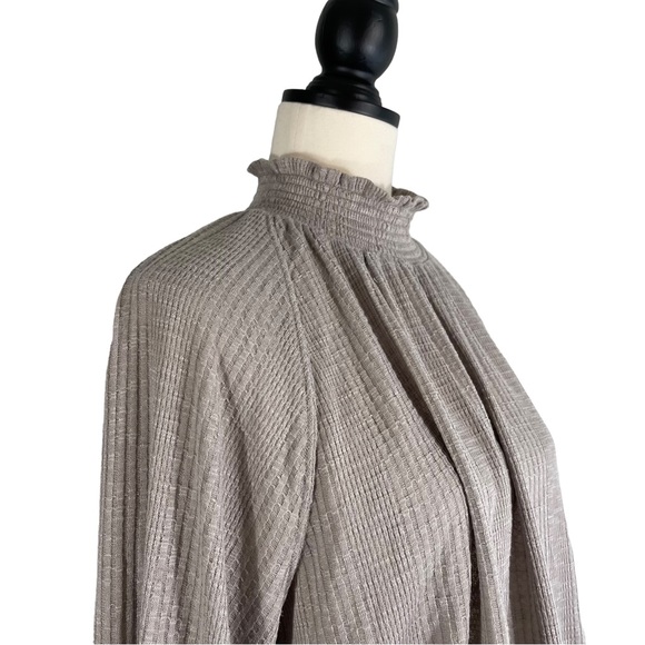 Free People Boulevard Top Textured Ruffle High Neck Taupe Gray, Size M - Picture 7 of 13